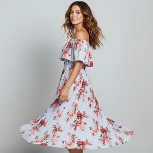BP · OFF SHOULDER POPOVER MIDI DRESS - SIZE SMALL